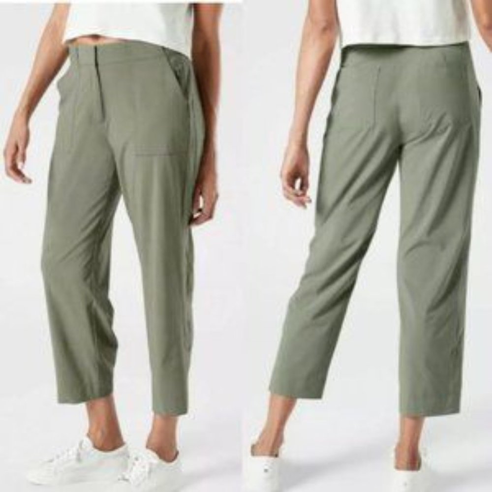 ATHLETA Tribeca Utility Crop Pants Laurel Olive Green Size 8
